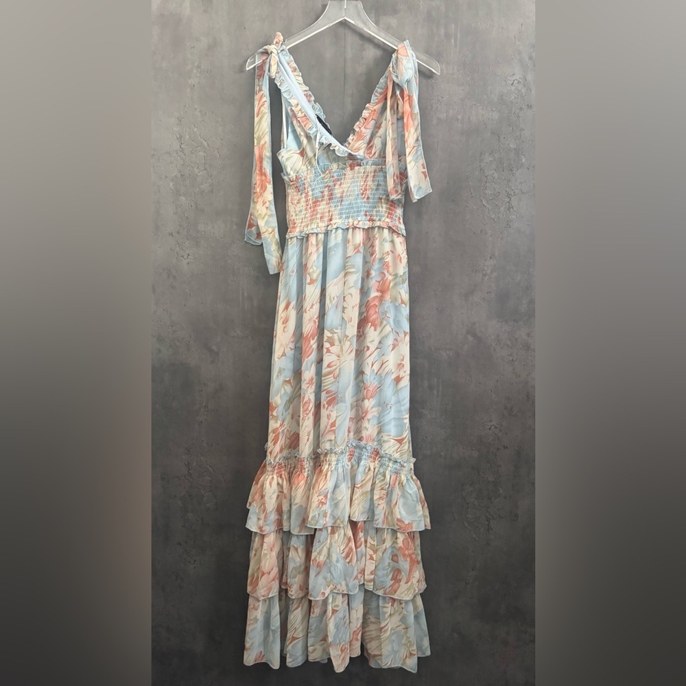 PETAL & PUP CHRISTABEL TIERED MAXI DRESS - BLUE FLORAL M B1830 - Picture 9 of 10